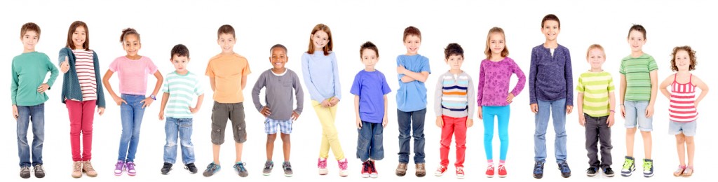 group of little kids isolated in white background